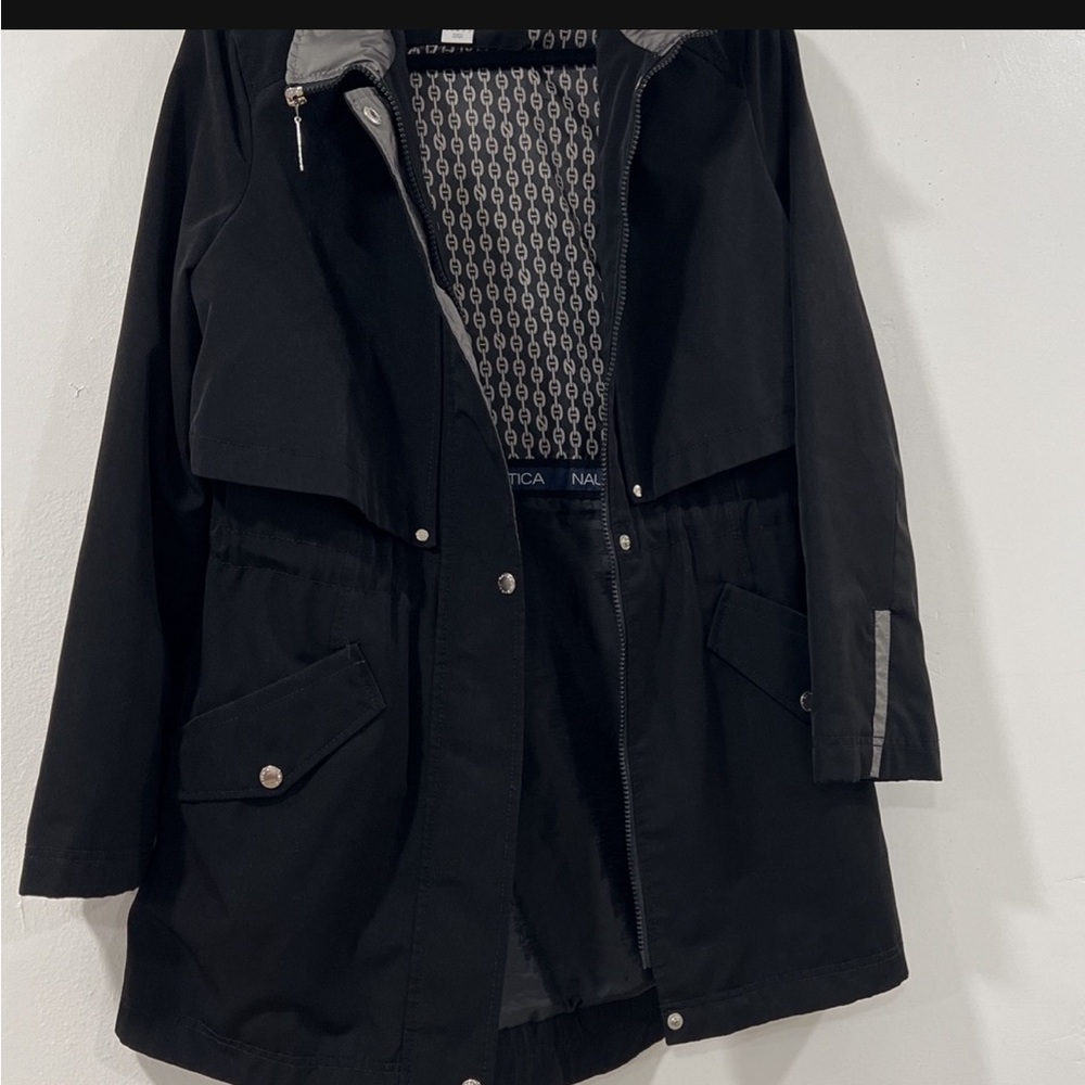 Nautica Women’s Black Utility Jacket Hooded Zip Size Medium Winter Coat